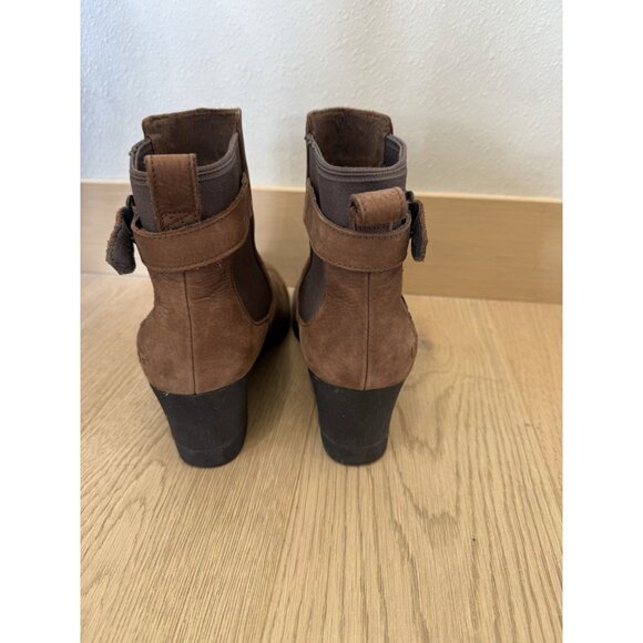 UGG Womens Wedge Bootie 9 Brown Suede Leather Sheepskin Comfy Winter Boots Shoes - Picture 3 of 5